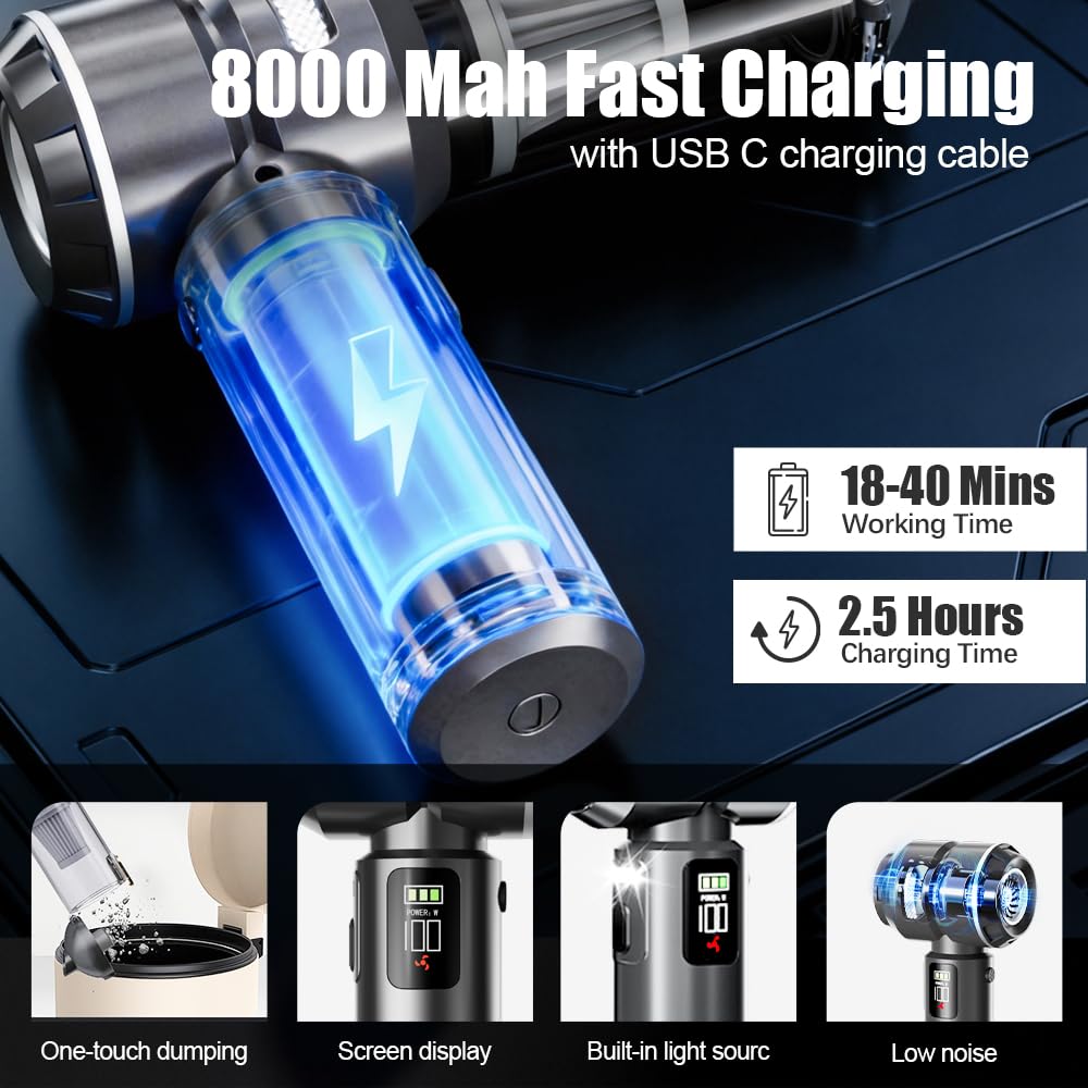 Handheld Vacuum Cordless, 25KPA Powerful Rechargeable Portable Car Vacuum Cleaner Mini Car Cleaner for Pet Hair, Car, Home, Office, Kitchen