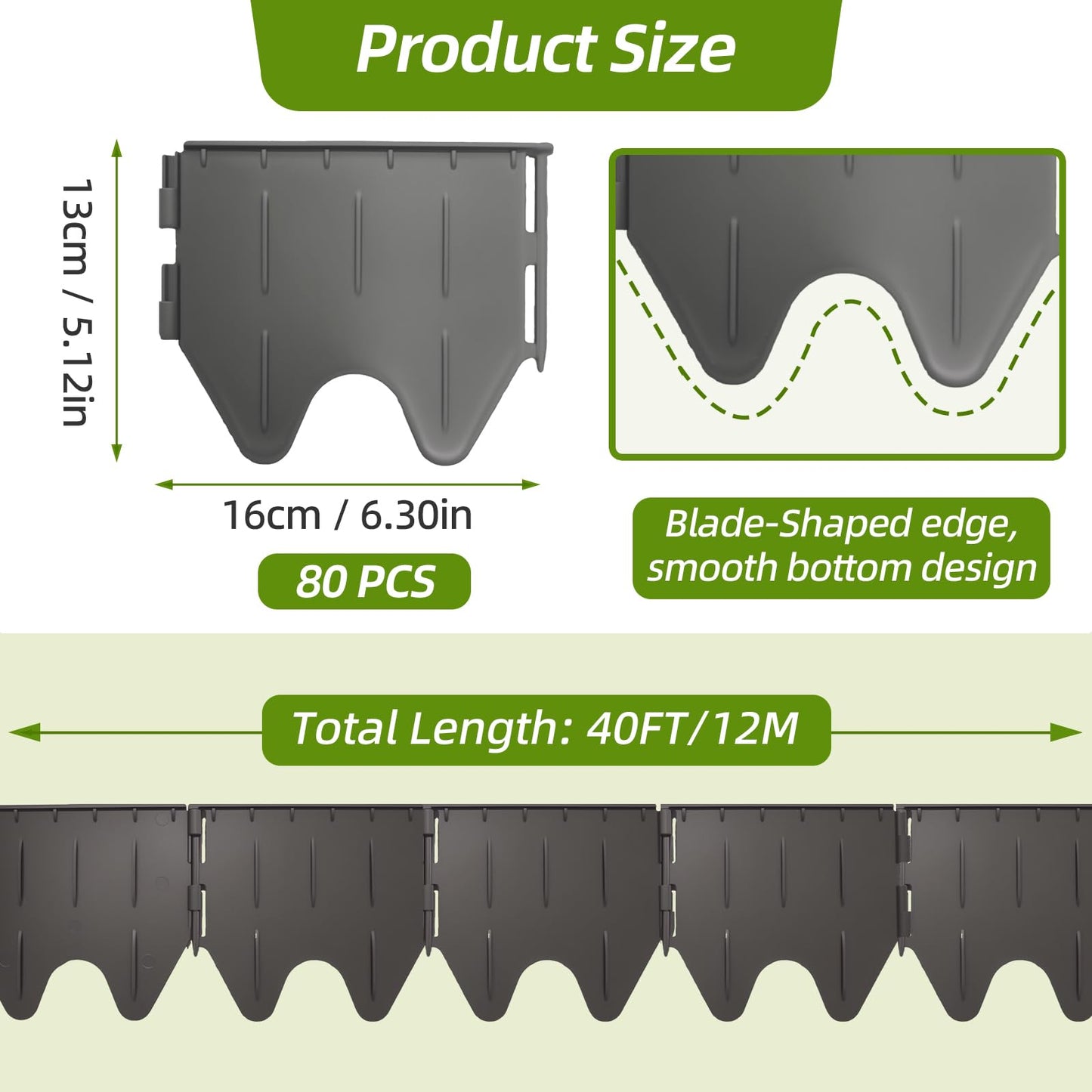 80PCS Garden Edging Border - 40FT Sturdy Landscape Flower Bed Lawn Edging Borders, Heavy Duty Plastic Garden Fence Landscape Border, Interlocking Design for Patio Yard Pathway Sidewalk
