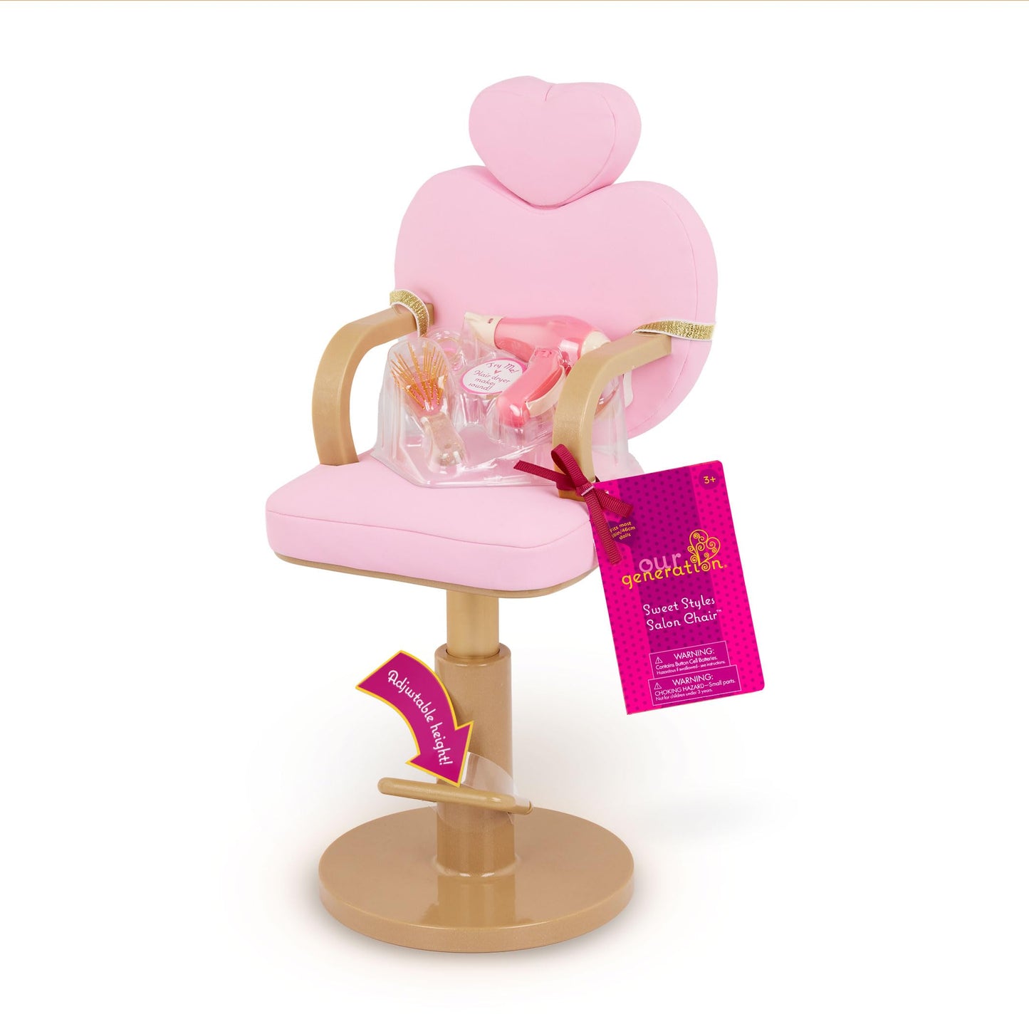 Our Generation – Doll Salon Chair Playset – Hair Dryer with Sound & Styling Accessories – 18-inch Doll Accessories – Pretend Play – Toys for Kids Ages 3 Years & Older – Sweet Styles