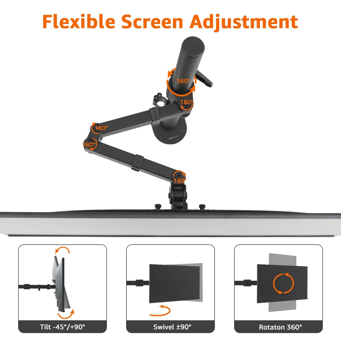 Amazon Basics Adjustable Single Computer Monitor Arm Mount, Holds up to 32" Monitors