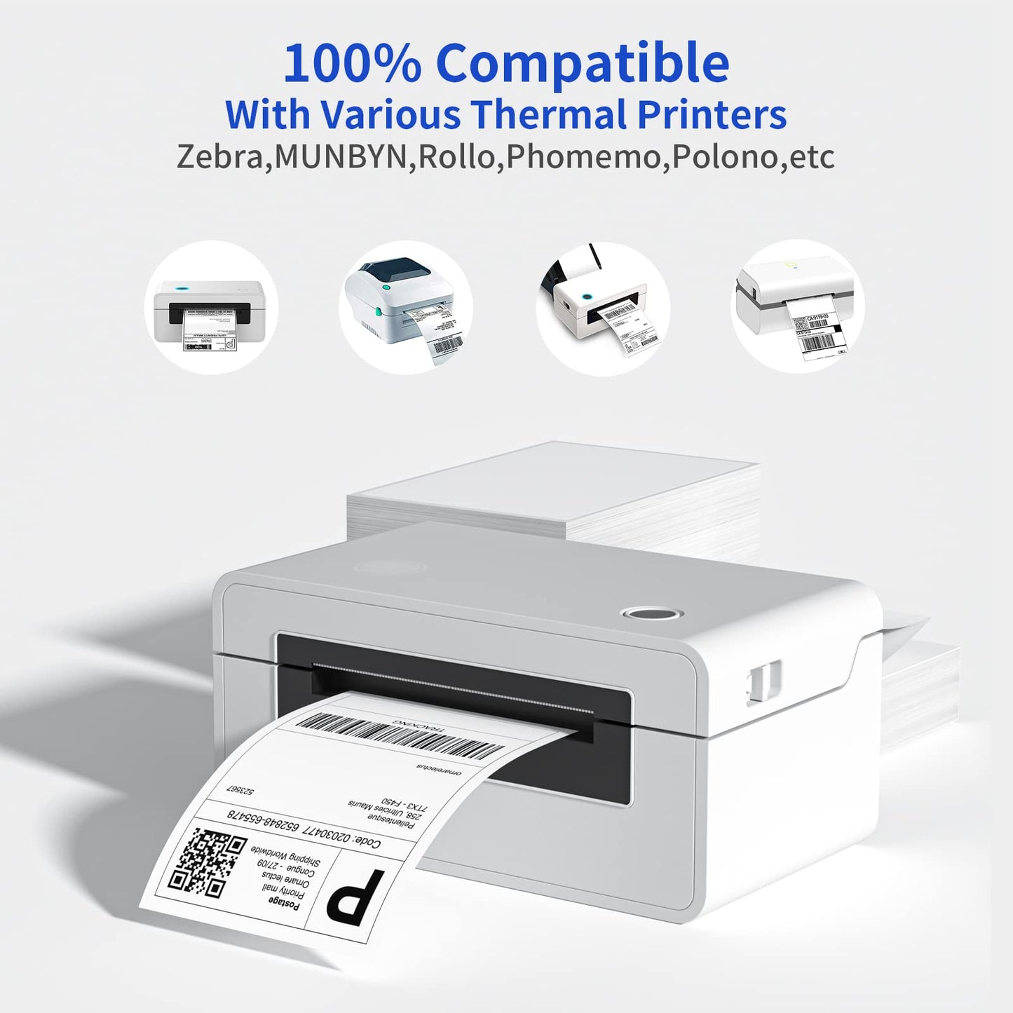 NefLaca 4" x 6" Fanfold Direct Thermal Labels, 1000 Labels Per Stack, White Perforated Shipping Labels Compatible with Zebra, Elton Printers(1 Stack)