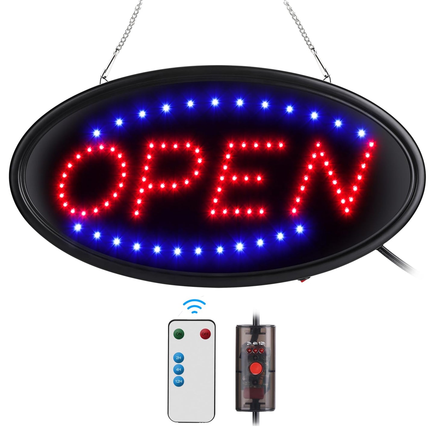 FITNATE LED Open Sign, 19x10inches (Update Version), Red, Blue, Plastic, Wall Mount, LED, Attention-Grabbing, Open/Closed Indication