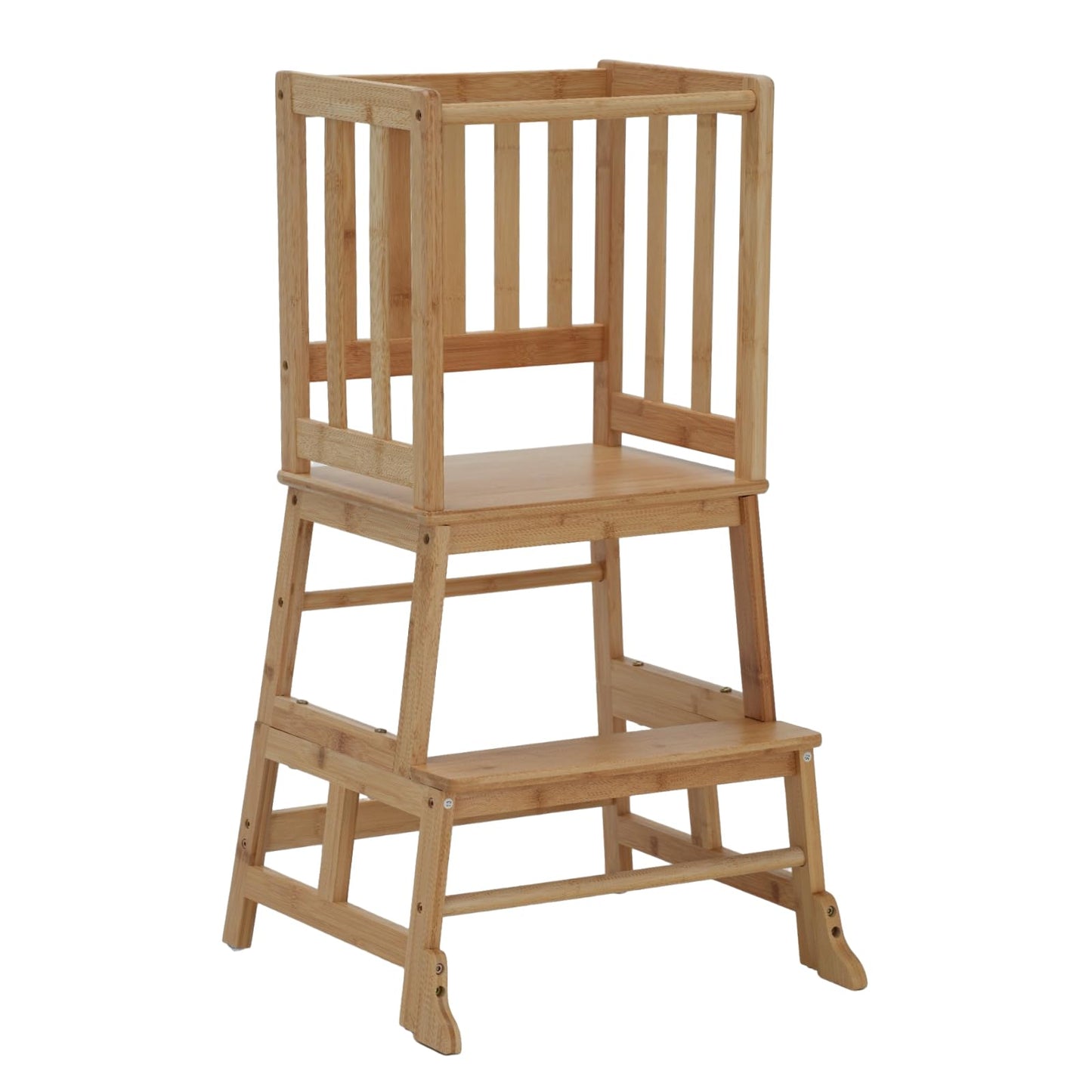COSYLAND Bamboo Toddler Kitchen Step Stool,Natural Standing Tower with Anti-Slip Protection for Kids，Toddler Kitchen Counter Learning Helper Light Yellow
