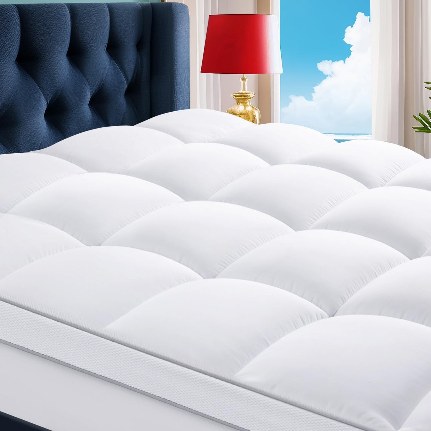 CHOPINMOON Queen Mattress Topper Extra Thick Mattress Pad, Plush Pillow Top Mattress Cover Soft Bed Topper,18" Deep Pocket