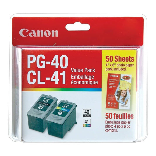 Canon Genuine Canon PG-40/CL-41 Ink Cartridge Photo Value Pack, Black, Tri-Colour and 50 Sheets Photo Paper (0615B010)