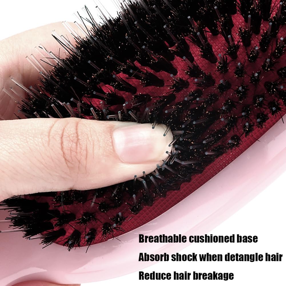 Boar Bristle Detangling Paddle Hair Brush for Curly Fine Wavy Natural Hair, Anti-frizz Detangler Brush Boar Nylon Mixed Bristle Styling Hairbrush for Women and Men