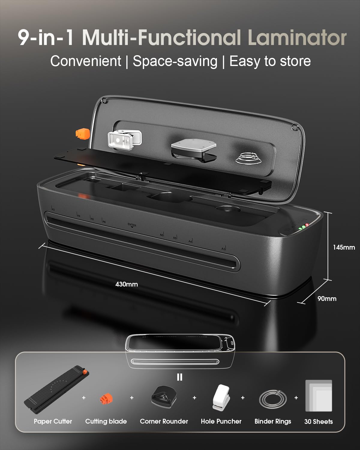 Qfun Laminator Machine 13 inch, Never Jam Thermal Laminator with NTC Constant Temp & 60s Warm-Up, 9-in-1 Hot & Cold Office Laminating Machine with 30 Laminating Sheets for School Home Gift