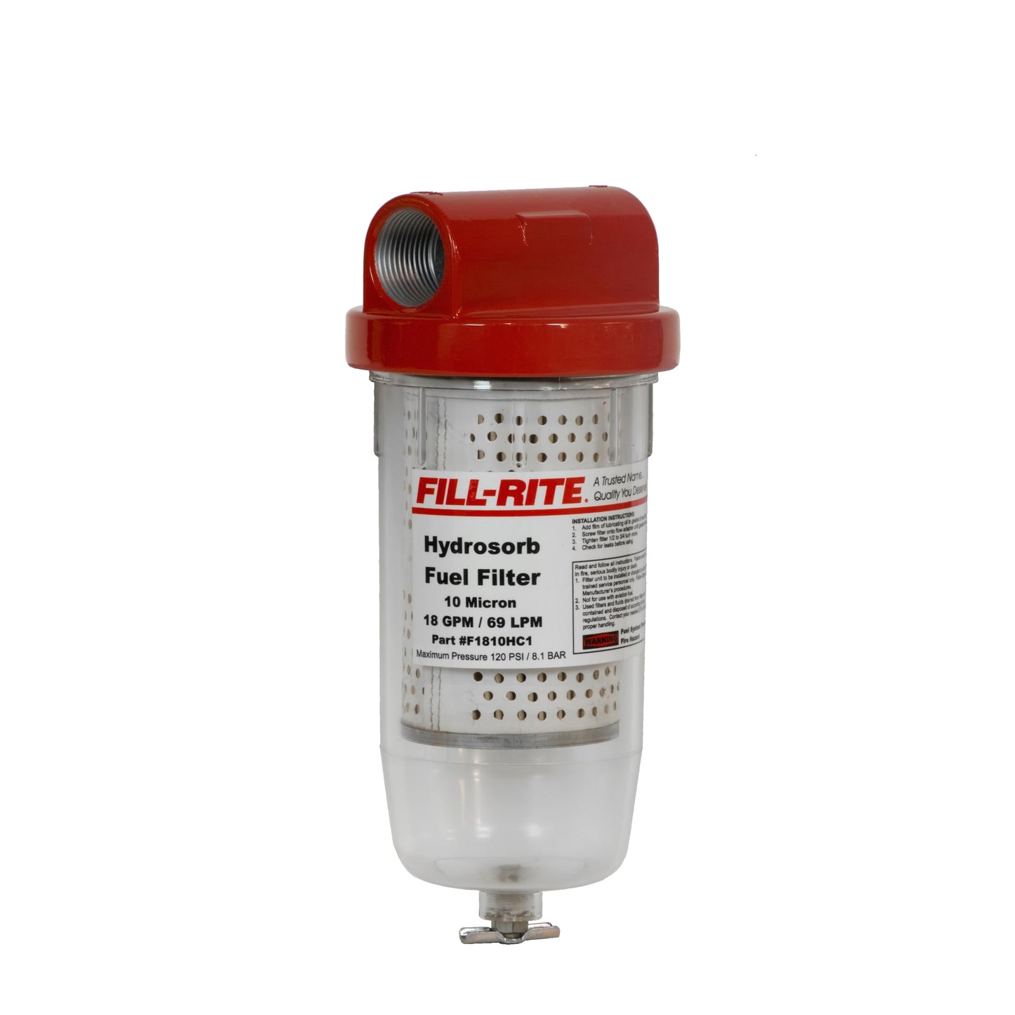 Fill-Rite FR1810PC1 10 Micron Particulate 25 GPM Clear Bowl Fuel Filter with 3/4" Filter Head