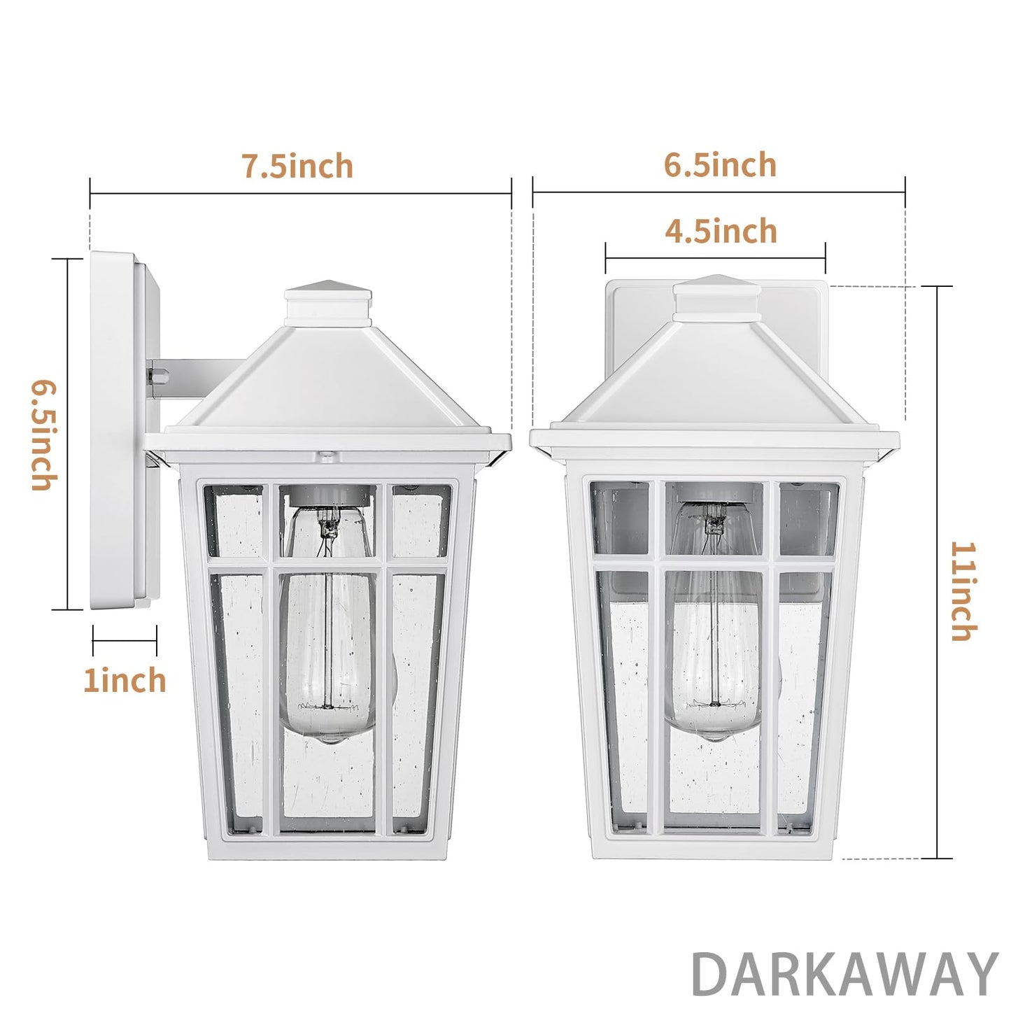 Darkaway Outdoor Sconce Lights Wall Light Fixtures, Front Porch Light Outdoor Wall Anti-Rust Waterproof Aluminum with Glass Exterior Light Fixture for Patio, Yard, Doorway, Garage (1 Pack, White)