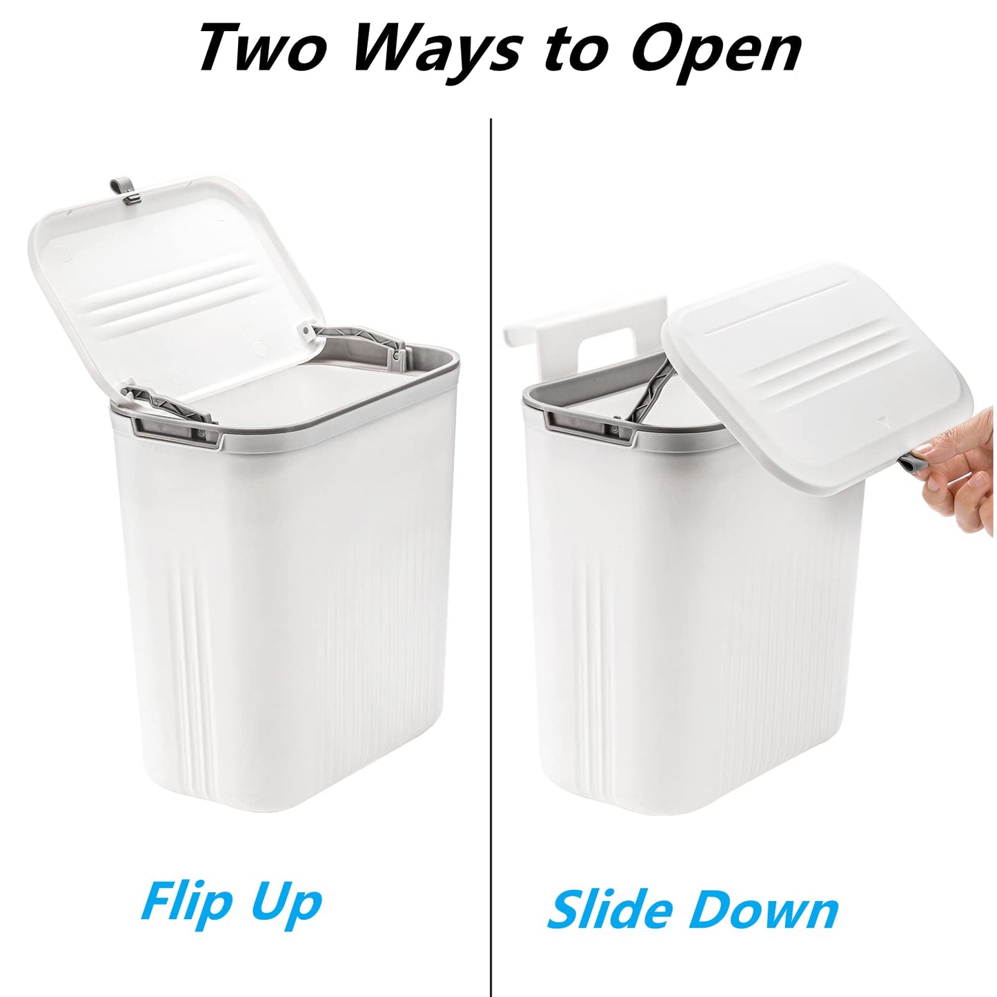 Frcctre 2 Pack Compost Bin for Kitchen, 2.4 Gallon/9L Hanging Trash Can with Lid Garbage Can for Countertop or Under Sink, Wall Mounted Counter Waste Bin for Kitchen Bathroom Bedroom Office