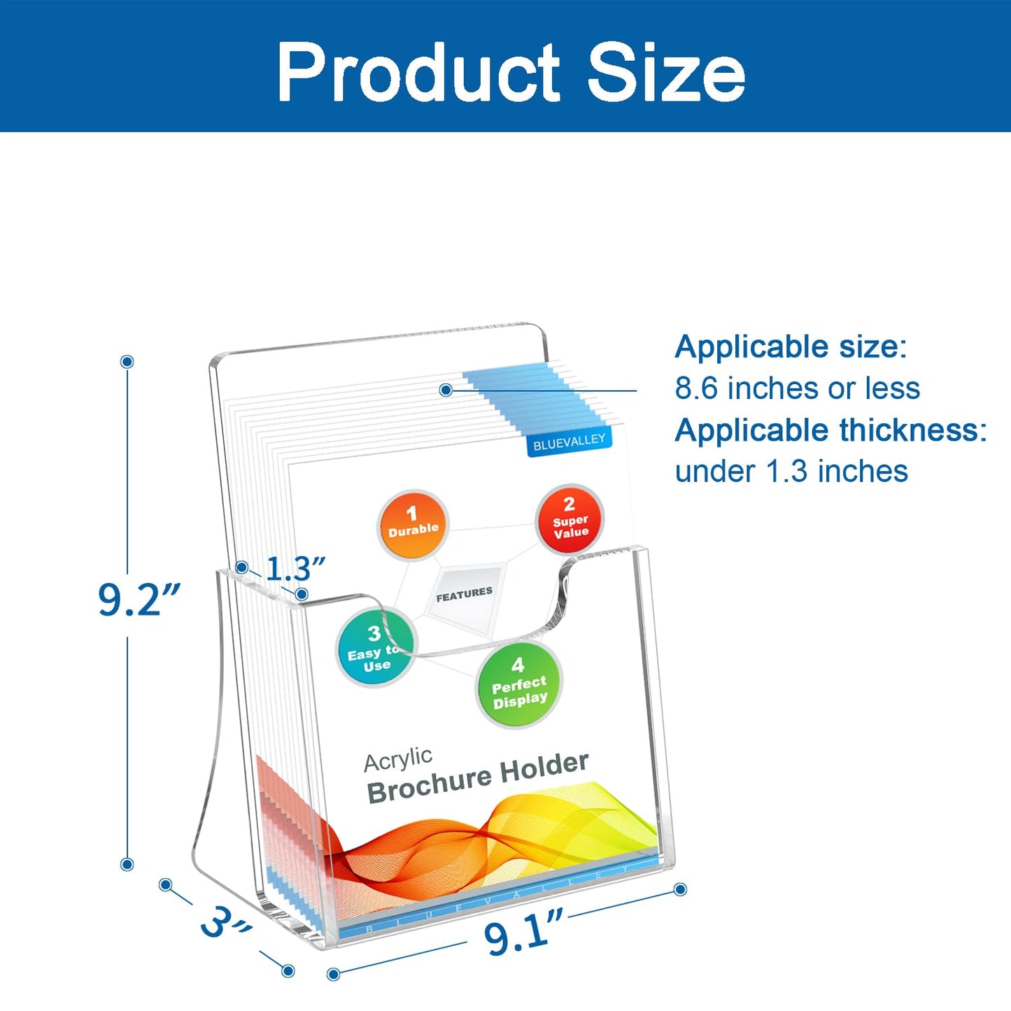Acrylic Brochure Holder for 8.5x11 Inches Trifold Pages, Clear Plastic Flyer Display Stand Countertop Literature Holder for Magazine Pamphlet Booklet Menu -2 Pack