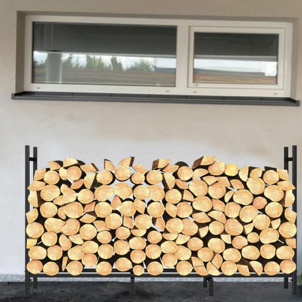 4ft Firewood Rack Fire Wood Stand Holder, Fire-Resistant Wooden Support, Outdoor And Indoor Fireplace Frame Used For Storing Wood，Black