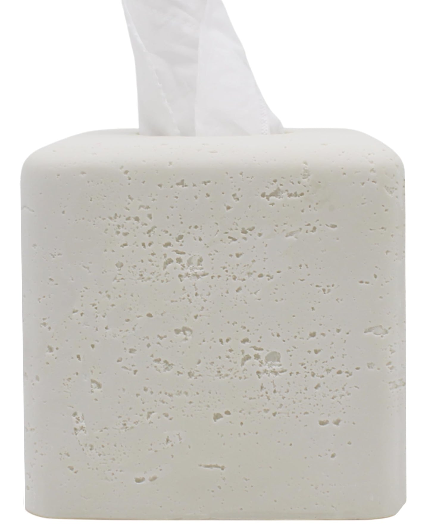 Huitony Travertine Square Tissue Box Cover Decorative Klenex Box Holder for Bathroom & Living Room with Handcrafted Texture (White Stone)