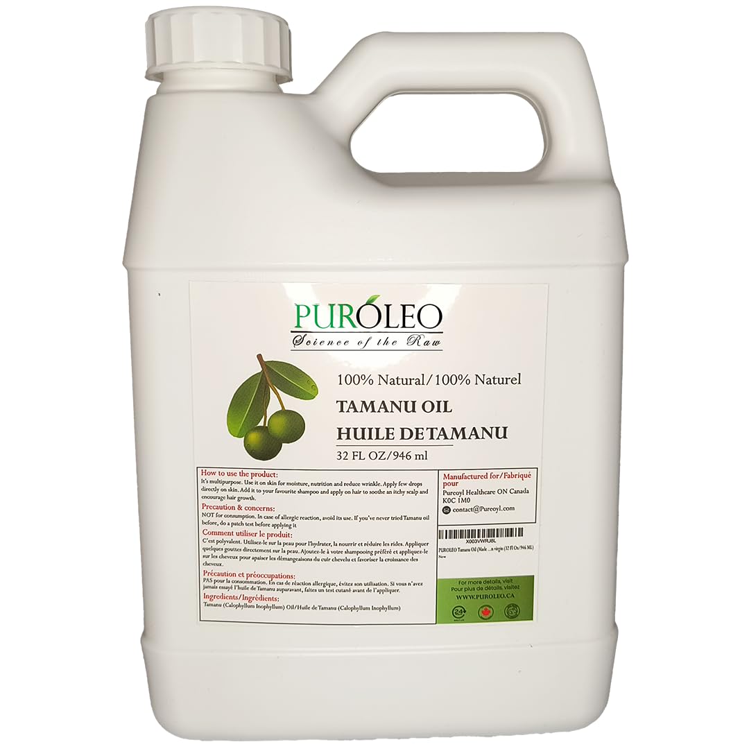 PUROLEO Tamanu Oil 32 Fl Oz/946 ML (Packed In Canada) 100% Pure Certified | Natural Cold Pressed Unrefined Oil for Hair & Face Premium packaging with Eye Dropper tamanu oil for face skin virgin