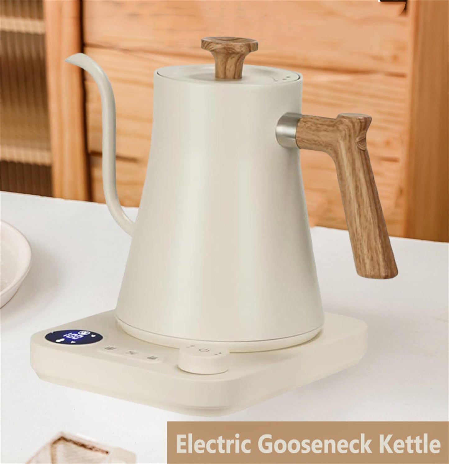 Electric Gooseneck Kettle, 304 Stainless Steel Electric Tea Kettle Temperature Control Pour-Over Coffee and Tea Pot 1200W Quick Heating Hot Water Boiler Anti-dry Protection, 0.9L (Cream White)