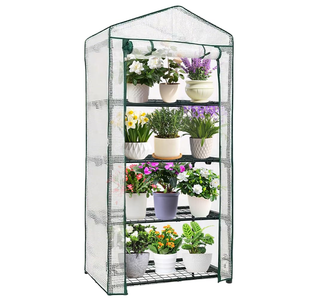 4-Tier Mini Greenhouse, Green House for Flower Indoor Outdoor, Portable Plant Outdoor Cage with Heavy Duty PE Clear Cover & Steel Frame,Greenhouse for Seed Starting, Mushroom,Vegetables