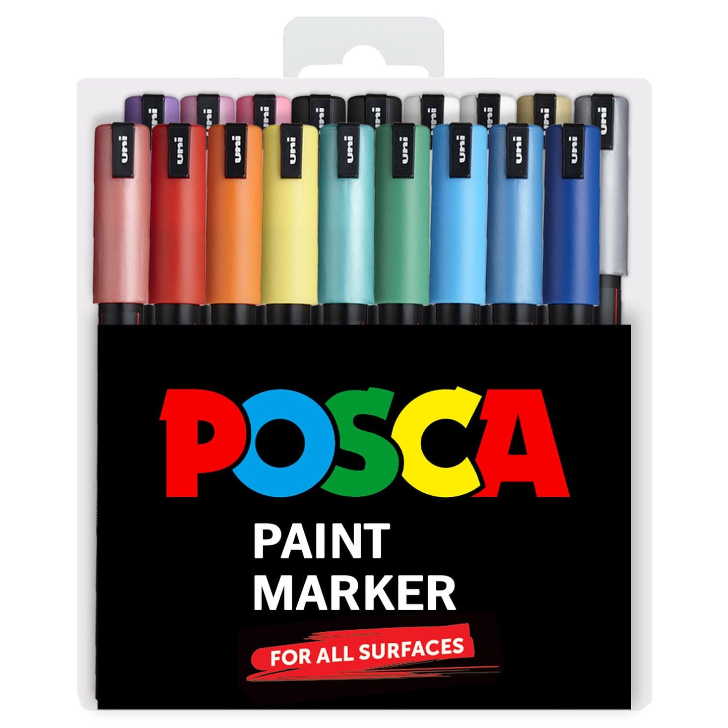 Posca PC-1MR Paint Marker Art Supplies Pens - 0.7mm Nib - Plastic Wallet of 18 with Extra Black and White