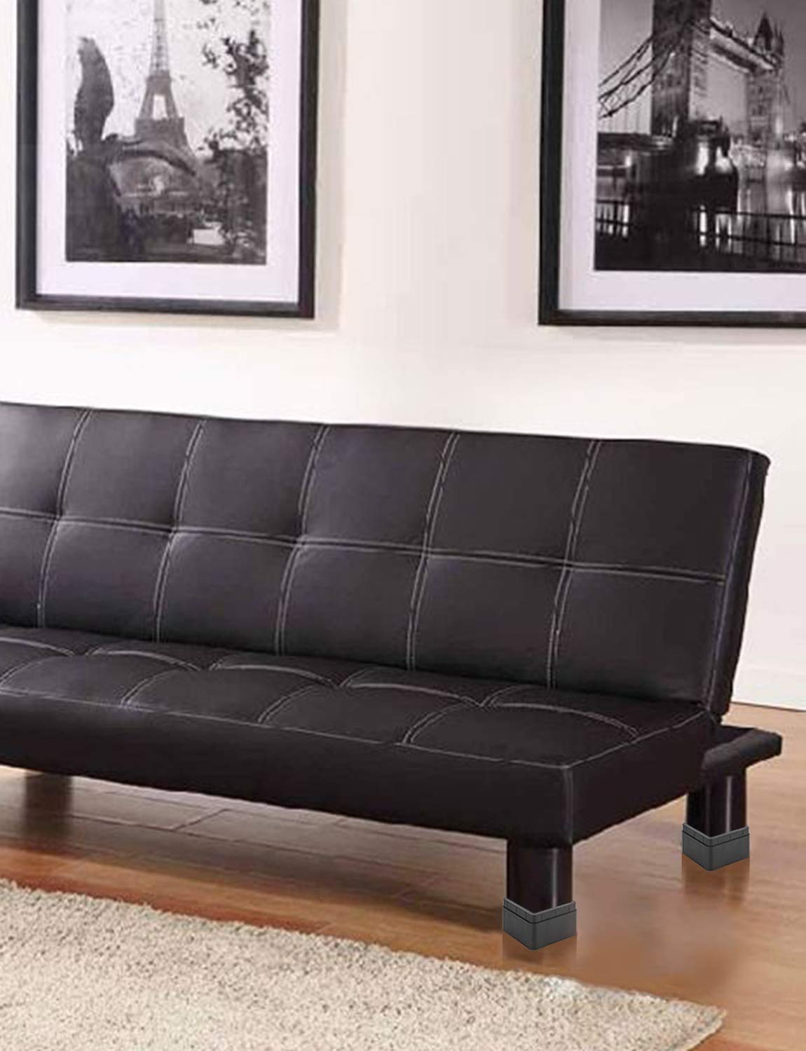 Teabelle 4 Pack Black Stackable Bed and Furniture Risers 3 Inch Heavy Duty Bed Lifts for Sofa Couch Chair Table Additional 3 or 6 Inch Height or Storage, Gift for Mothers Day