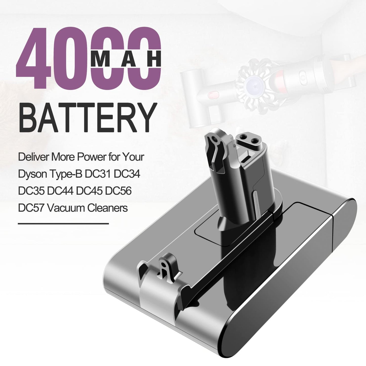 ADVTRONICS 22.2V 4000mAh Type B Replacement Battery Compatible with DC31 DC35 DC34 DC44 DC45 Handhold Vacuum Cleaner (Only Fit for Type B)