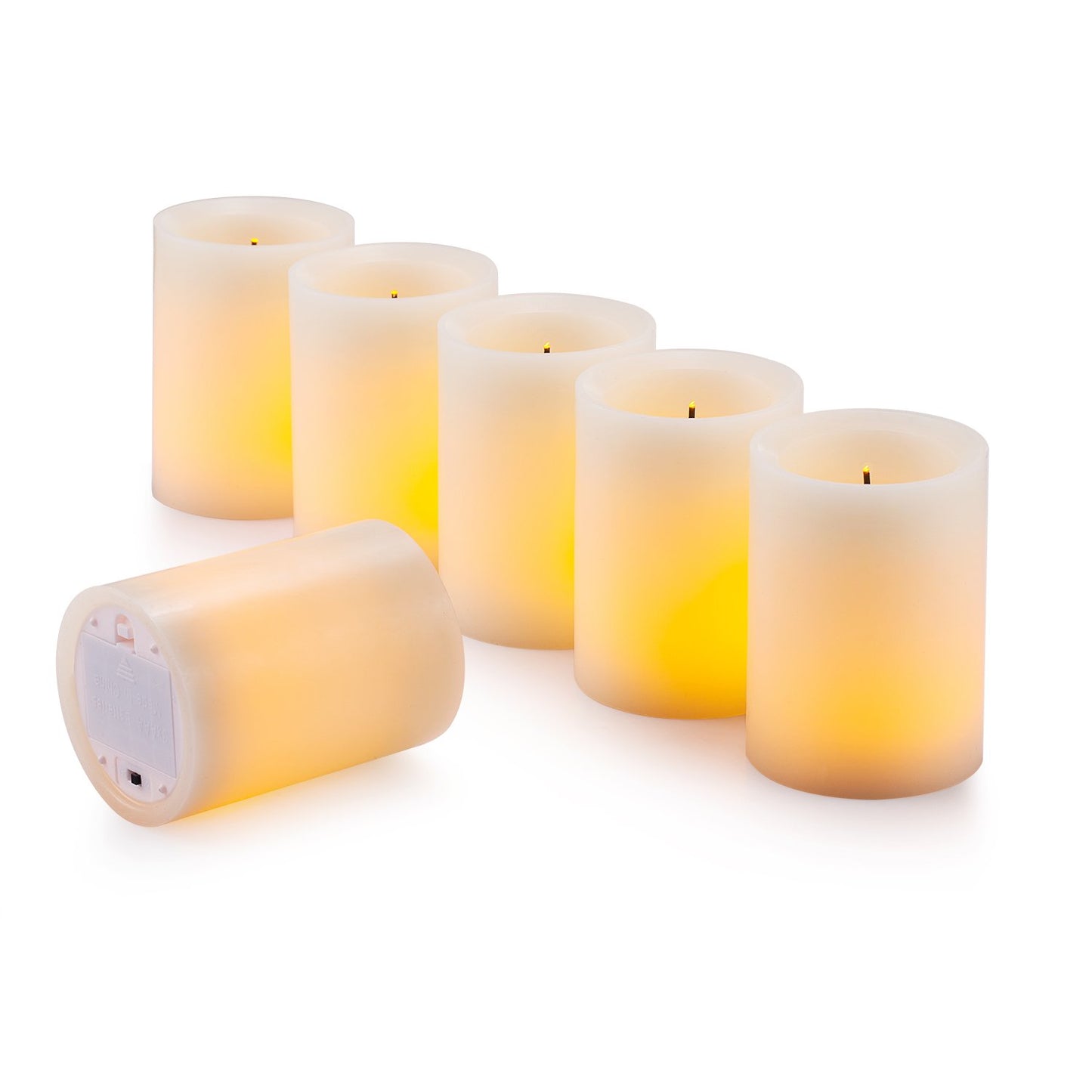 Flameless Flickering LED Candles 3" X 4" with 10-Key Remote Control Timer Classic Pillar Optical Fiber Wick Real Wax Battery Operated Candles, Ivory Color, Set of 6