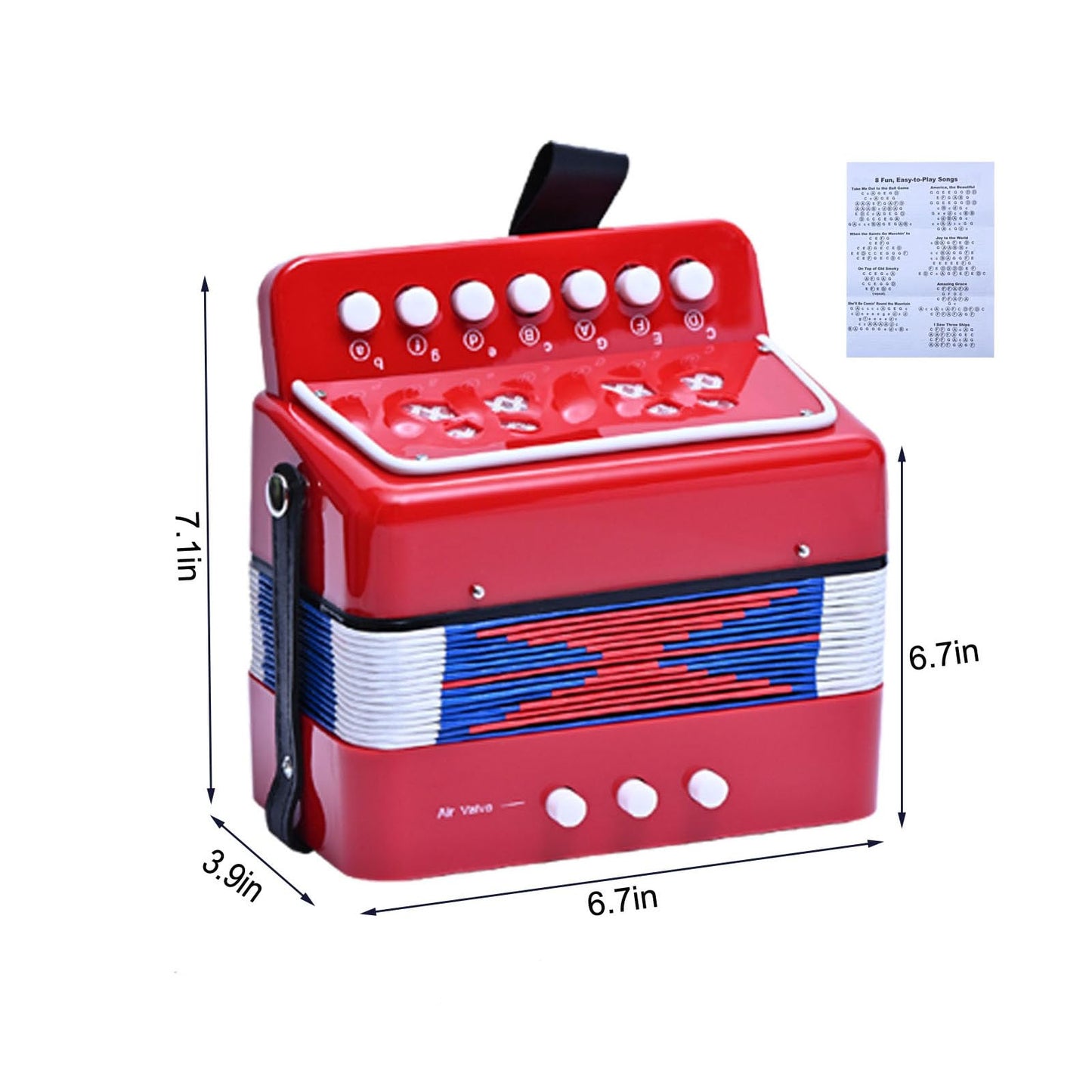 LIEKE Kids Accordion 10 keys Button,Musical Instrument,Accordions Gift for Beginners (Red)