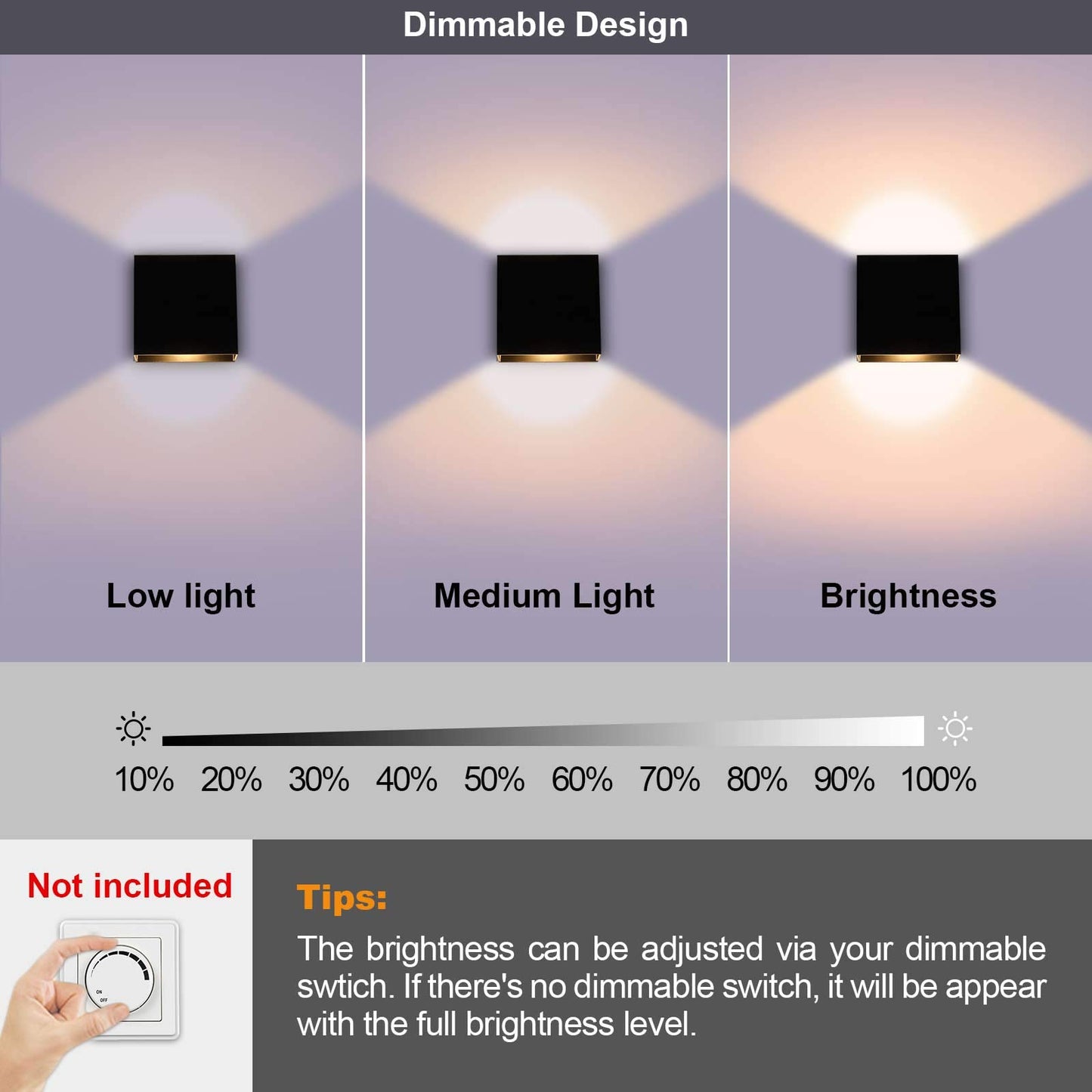 Lightess Indoor Wall Sconce Dimmable 10W, Modern LED Wall Lamp Black, Up Down Wall Mount Lights Mini Metal for Living Room Bedroom Hallway Decor, Warm White, O1185TP