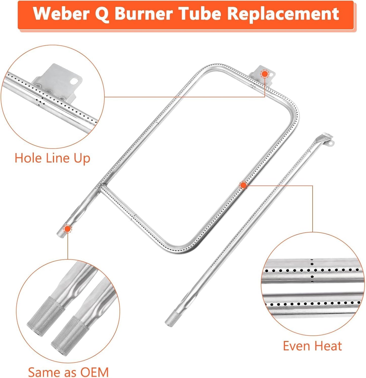 Utheer 65032 Burner Tube for Weber Q300, Q320, Q3000, Q3200 Gas Grills, 304 Stainless Steel Grill Burner Tube Set Replacement for Weber Q300 and Q3000 Series Gas Grills