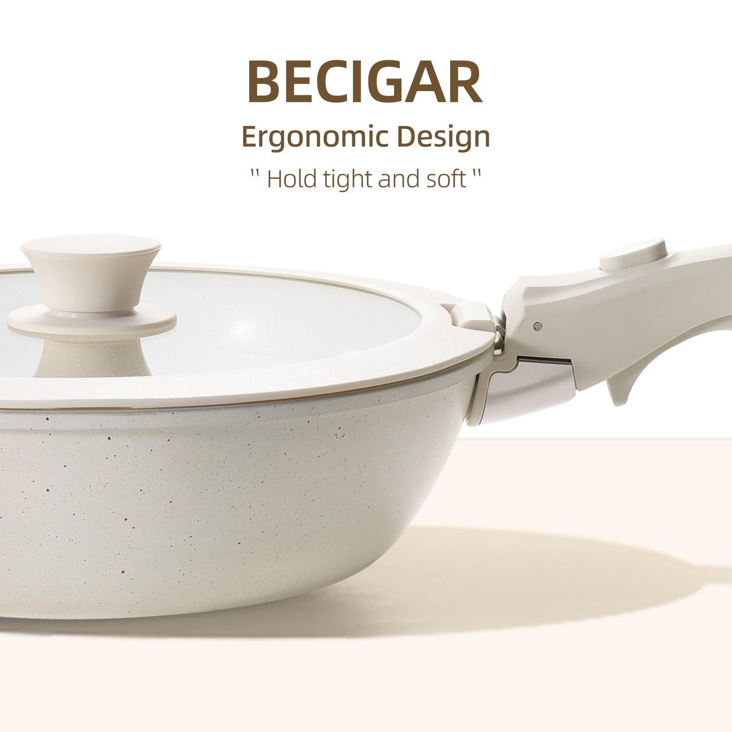 BECIGAR 8pcs Ceramic Pots and Pans Set, Non Stick Cookware Set, Detachable Handle Cookware, Induction Kitchen Cooking Set with Removable Handle,Oven Safe, Induction Fast, Stackable Cookware Set