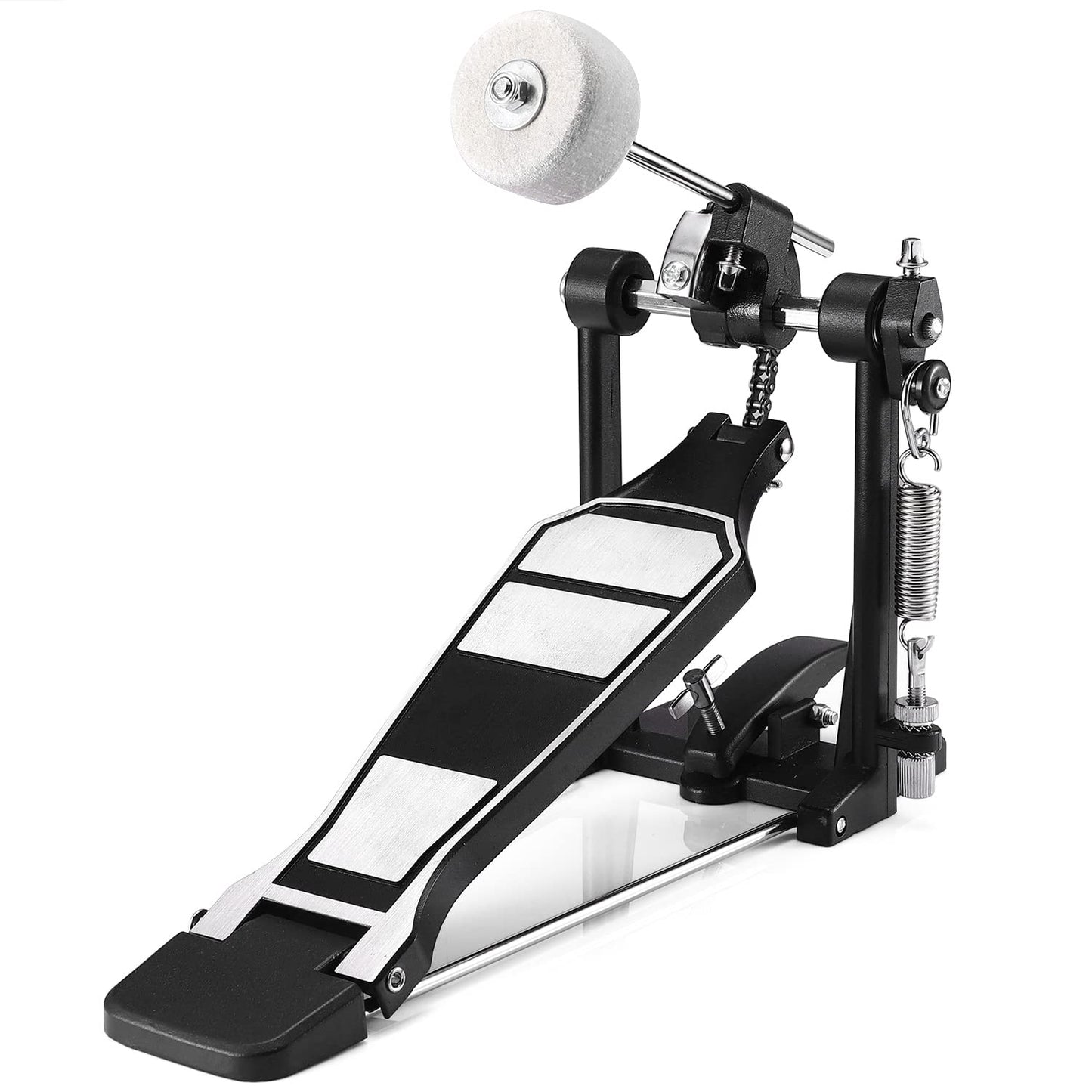 Facmogu Single Kick Bass Drum Pedal, Kick Drum Pedal Come with Classic Felt Beater Stick & Key for Foot Percussion Set Instrument, Single-Chain Heavy-duty for Beginner & Pro Drummers