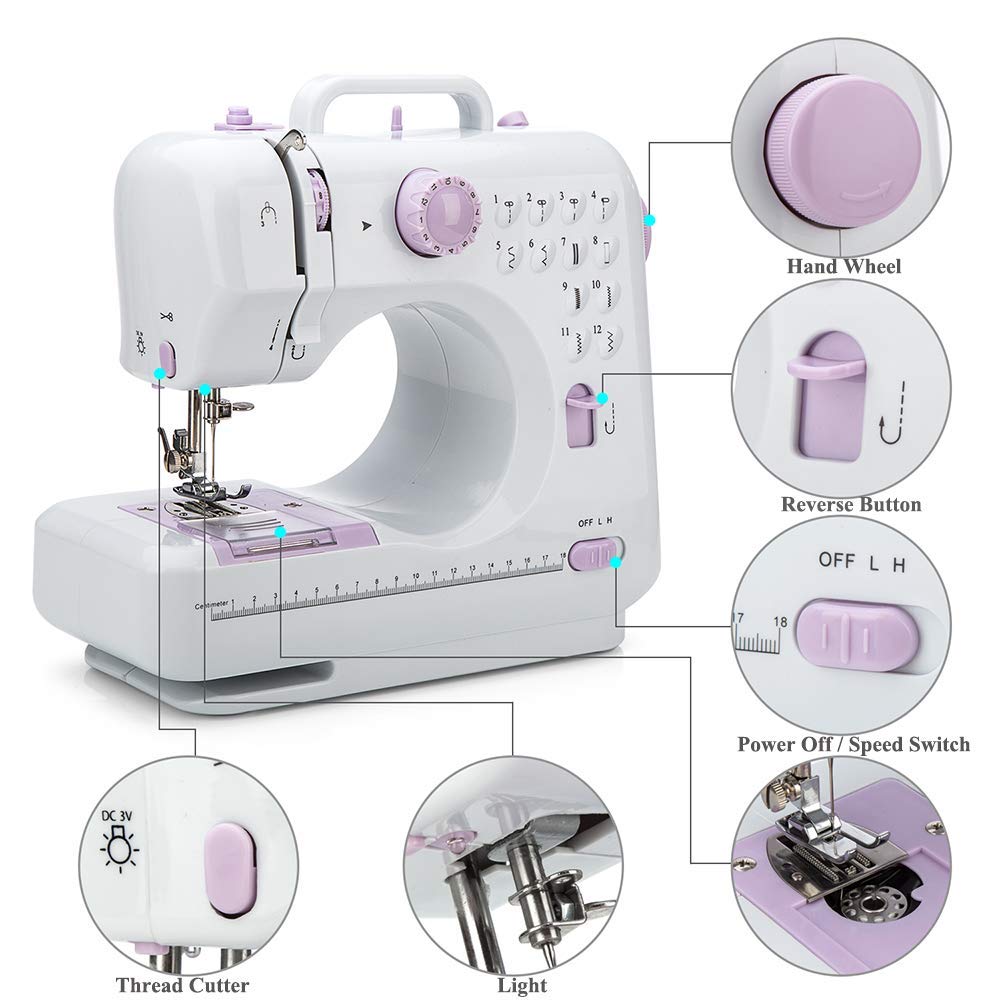Phildim Mini Sewing Machine (Extension stand, Sewing Supplies set included) - Electric Overlock Sewing Machines - Small Household Sewing Handheld Tool PD-005-CA-A26