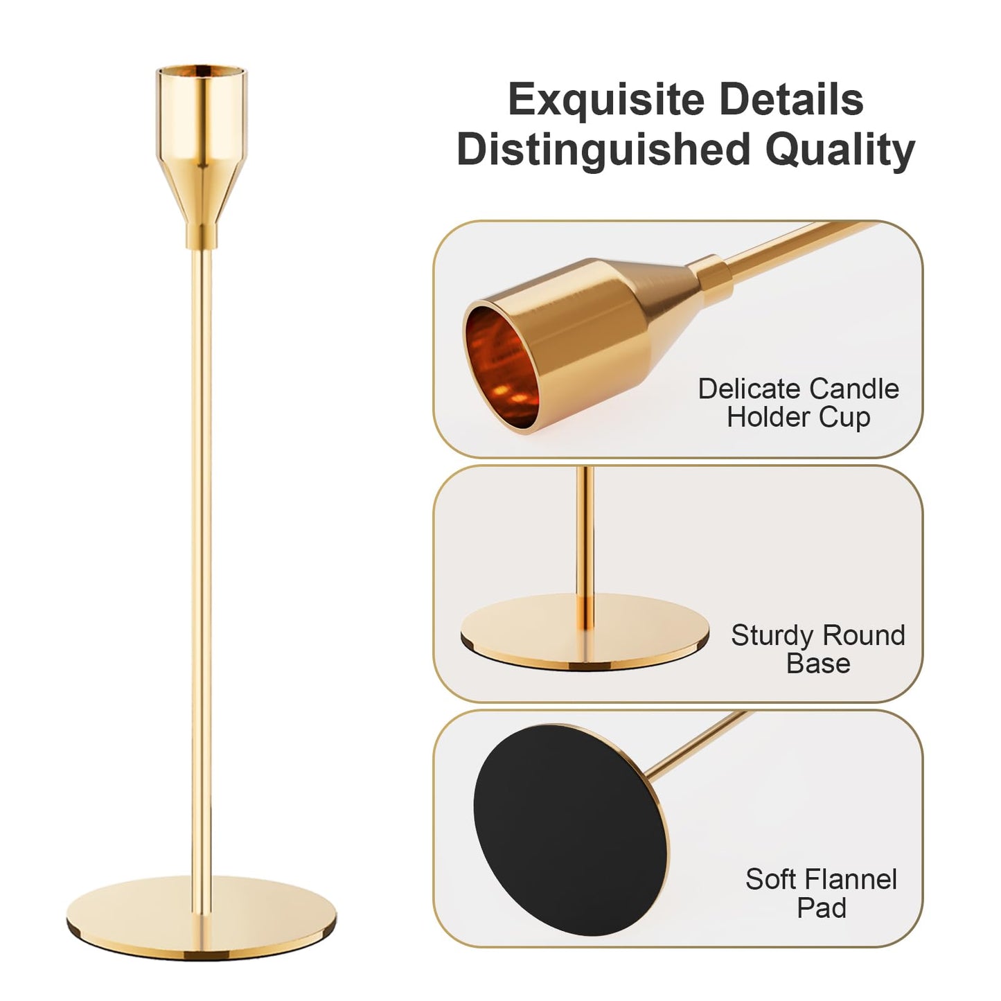 NLBTW French Gold Taper Candle Holders Set of 6, Premium Metal Candlestick Holders for Table or Mantel Decor Centerpiece, Candle Stick Holder Decor for Wedding, Dinning, Party or Anniversary
