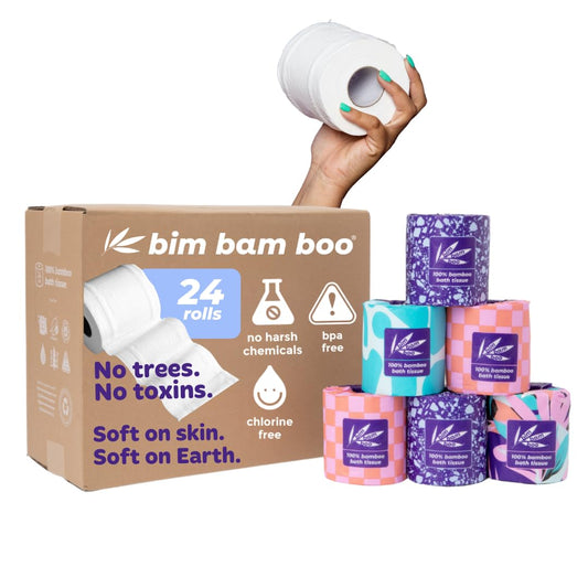 Bim Bam Boo Hypoallergenic Bamboo Embossed Formula Plastic Free 2ply Toiler Paper, 24 Rolls