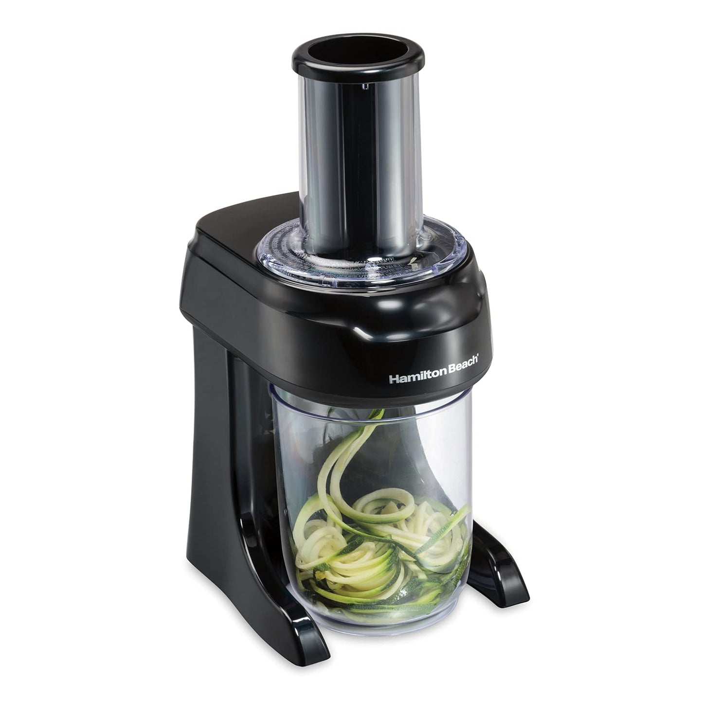 Hamilton Beach 3-in-1 Electric Vegetable Spiralizer for Veggie Noodles, Zoodle Maker & Slicer, 3 Cutting Cones for Spaghetti, Linguine and Ribbons, 6 Cup Bowl, 60 Watts, Black (70930)