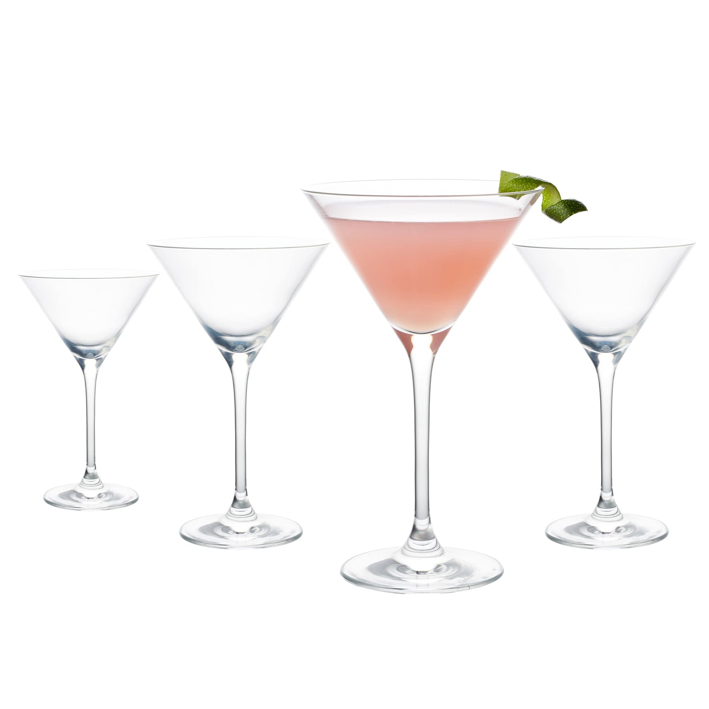 Galateo Vulcano Martini Cocktail Glasses - 6.8 oz / 200 ml - Made in Europe - Lead-Free Crystal - One-Piece Pulled Stem Design - Set of 4