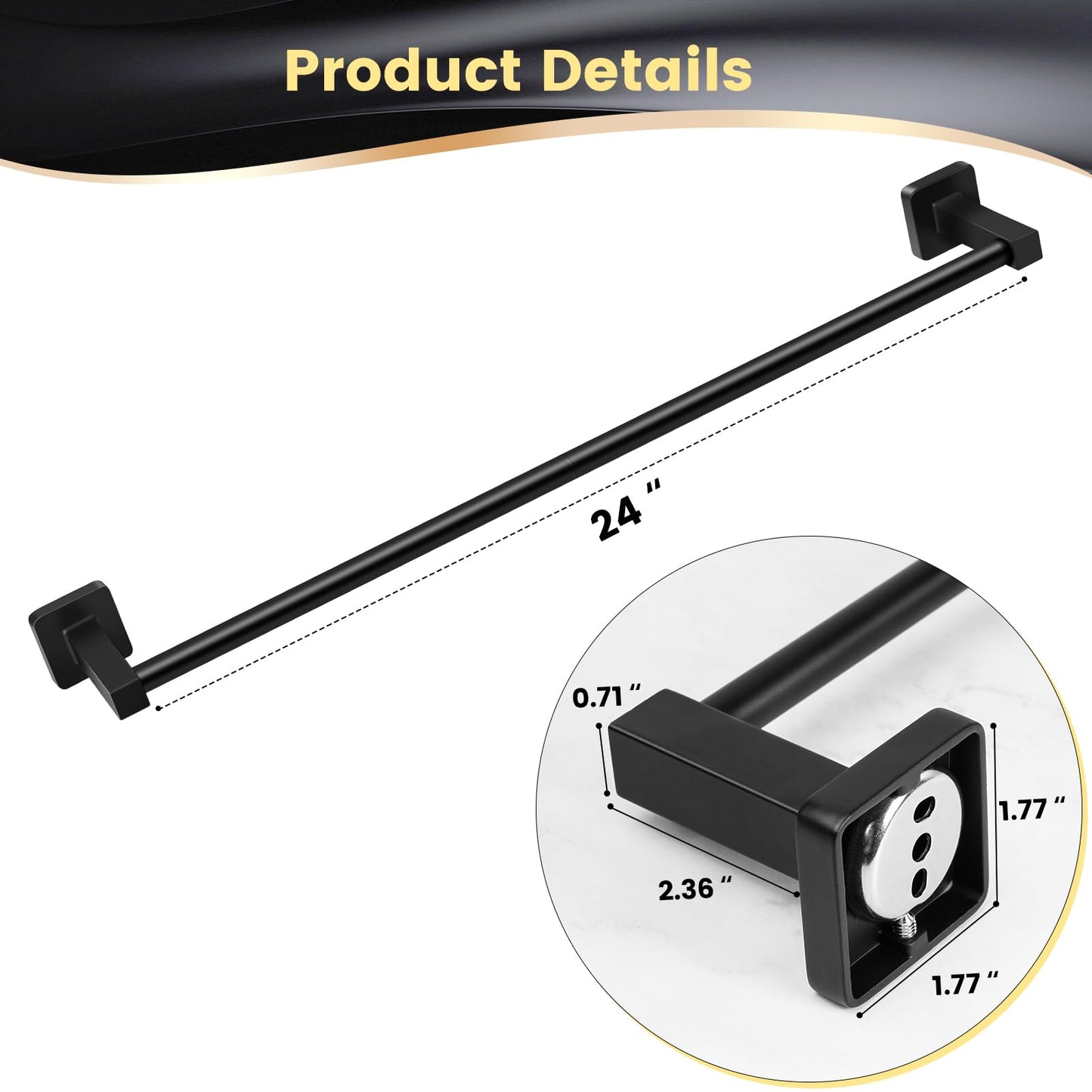DEGULAS Bath Towel Bar, 24 Inch Matte Black Stainless Steel Towel Racks, Sturdy Wall Mounted Bath Towel Holder for Bathroom,Kitchen, 2 Pack Towel Bars