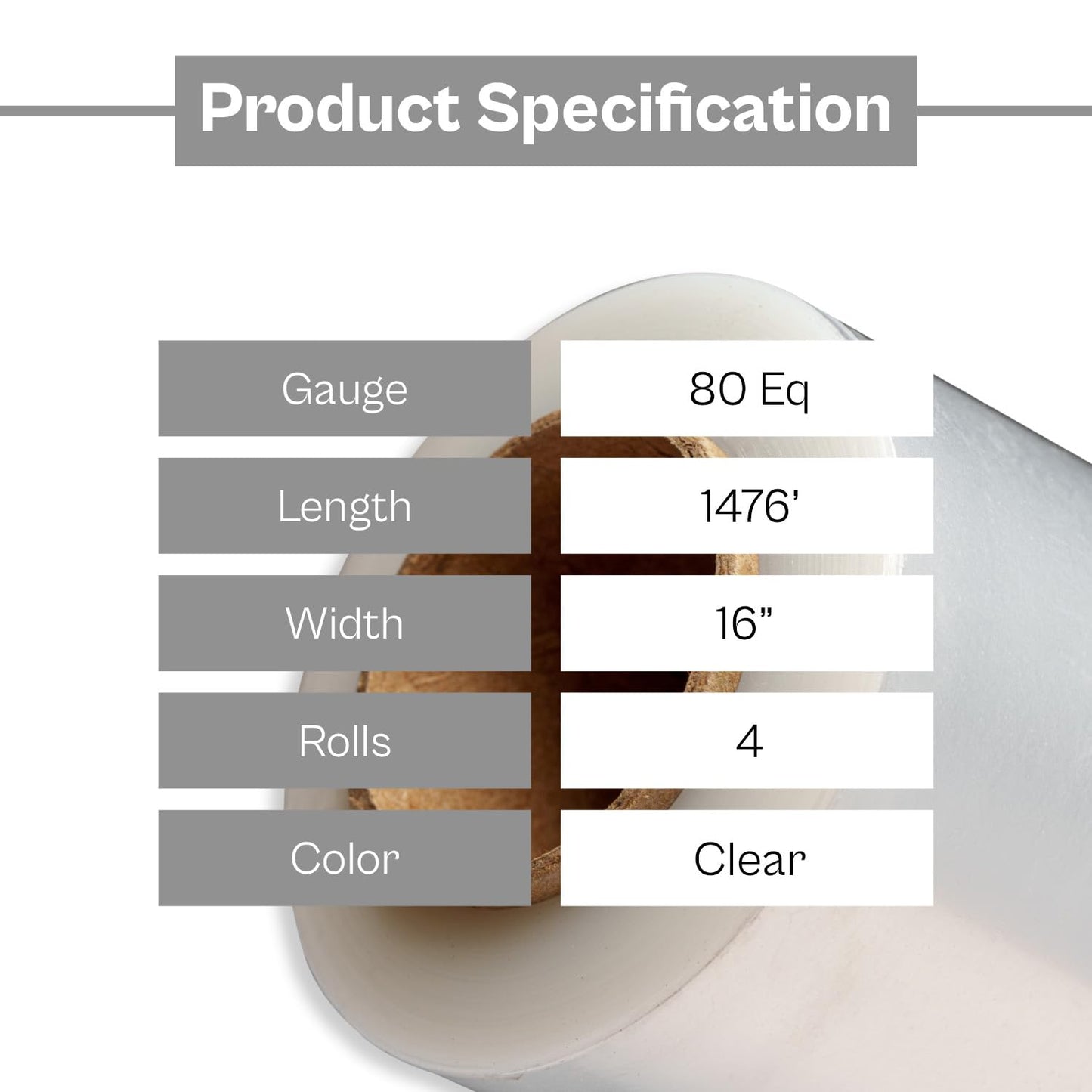PSBM Hand Stretch Film/Wrap, 4 Rolls 16 Inch x 1476 Feet 80 Gauge Equivalent Ultra High Performance Industrial Strength Clear Shrink/Plastic Wrap for Moving, Shipping, Storing & Packing