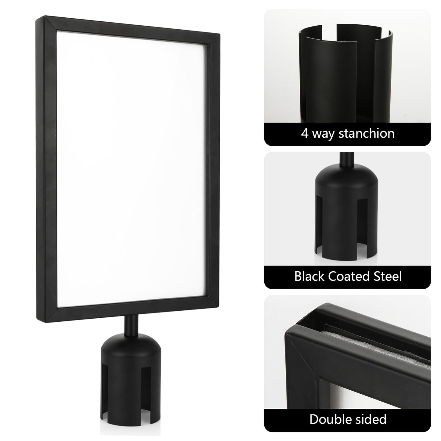 SHUESS 2 Pack Black Stanchion Sign Holder Frame, Double Sided Sign Frame with Cover for 8.5 x 11 Inches Paper Size, Stanchion Top Sign Frames for Crowd Control Sentry Stanchions