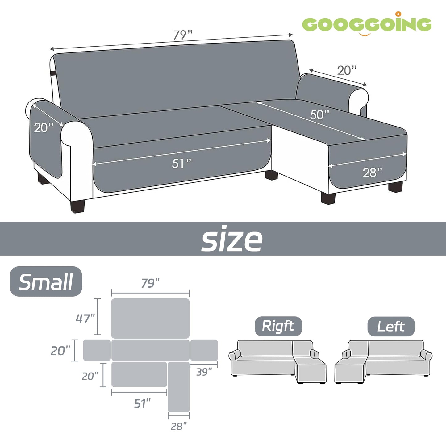Sofa Slipcover, L Shape Sofa Cover Sectional Couch Cover Dark Grey Sofa Cover Furniture Protector Cover for Pets Kids Children Dog Cat (Small)