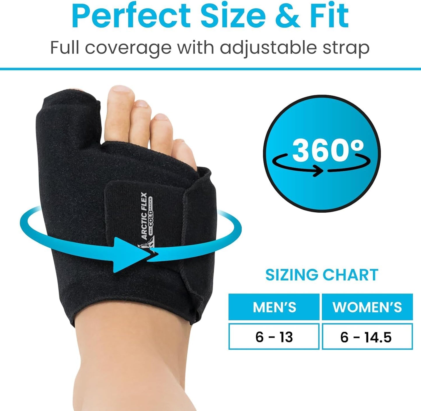 Arctic Flex Foot Ice Pack (Pair) Toe Wrap for Bunion, Plantar Fasciitis, Hallux Valgus, Gout, Swelling & Injuries - Cold & Heat Gel Therapy for Joint Pain Relief & Feet Recovery - Reusable Compression