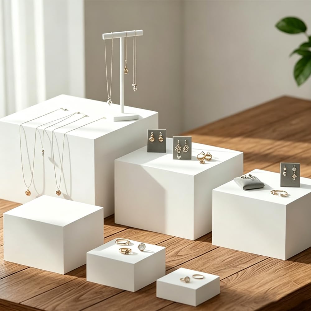 6 Pcs Buffet Risers White Acrylic Display Stands Cube Boxes with Hollow Bottoms Decorative Stand 6 Sizes for Jewelry Candy Table Decor Box Food Riser Party Case