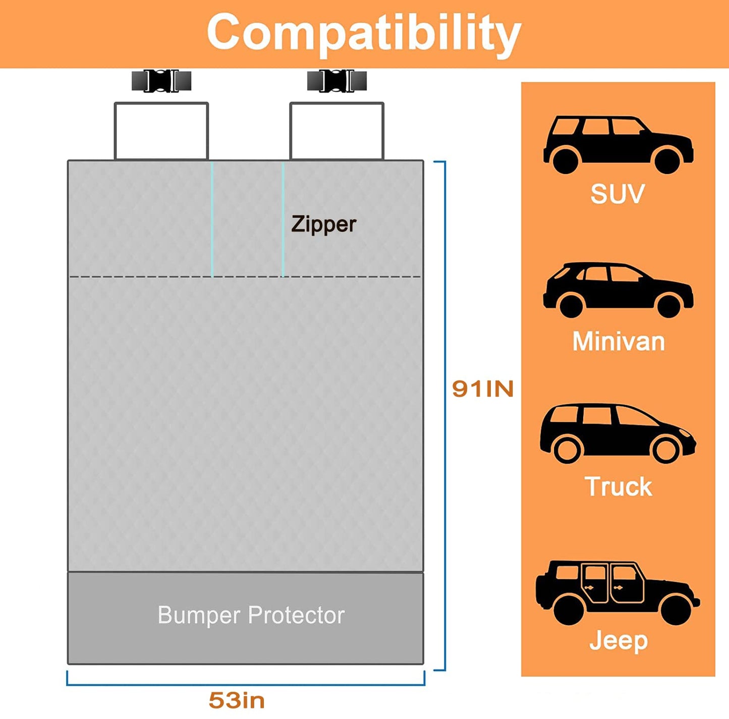 Happept Cargo Liner for Dogs Fold Down Seat, Heavy Duty Dog Mat for Car with Bumper Flap Protector, Dog Seat Cover for SUV Trunk for Sedans Vans, Universal Fit (Black+Gray)
