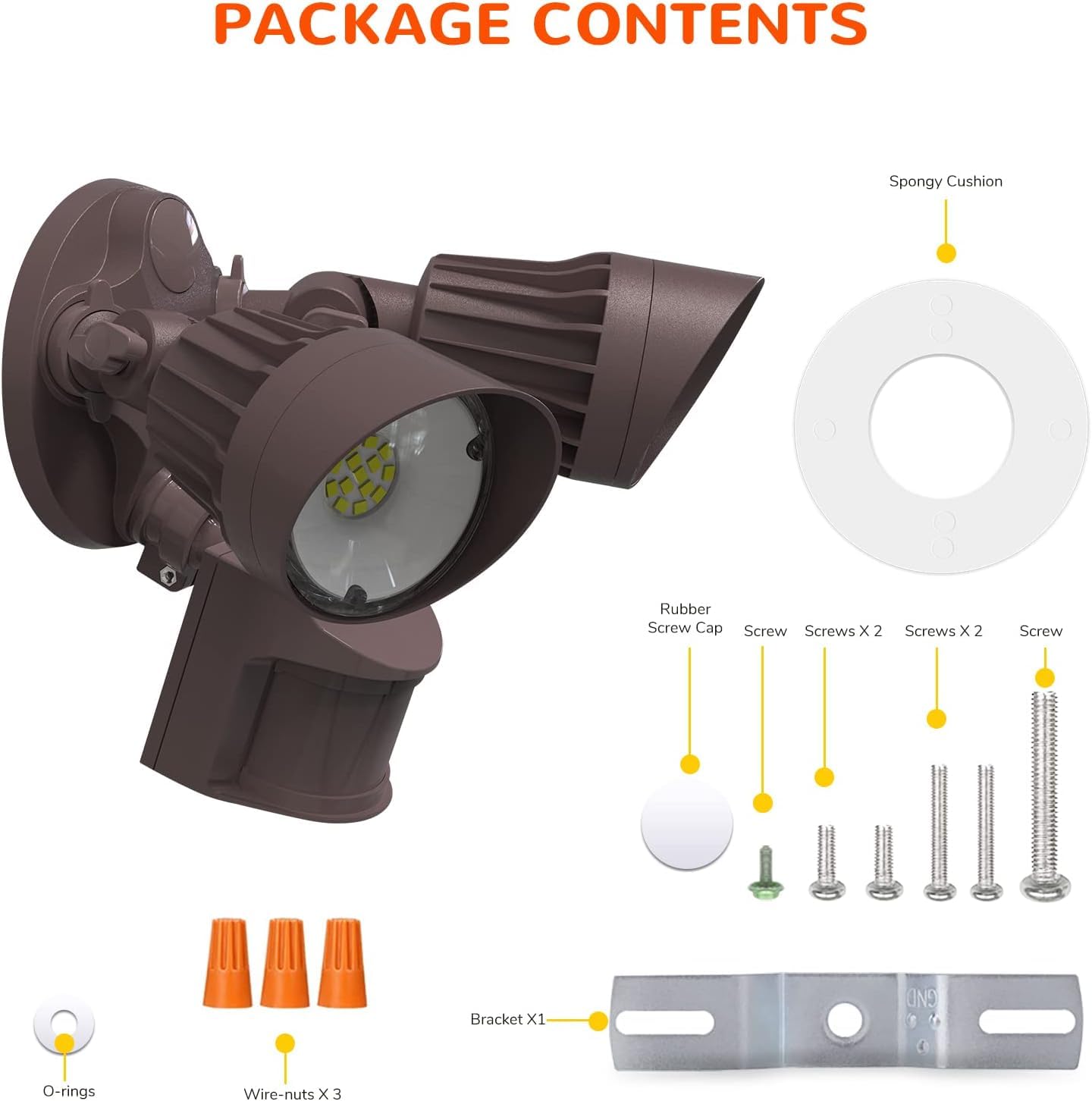 Arclite 20W Dual-Head LED Outdoor Security Light, Motion Sensor, 3 Work Modes, 120W Halogen Equivalent, 5000K Daylight, 1800 Lumens Floodlight, for Entryways, Patios, Decks, Stairs (Brown)