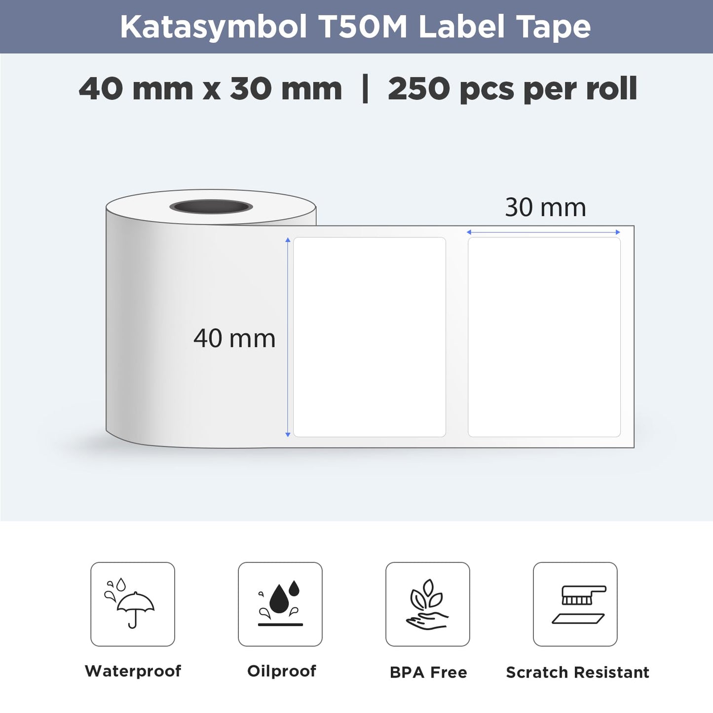 SUPVAN T50M Series Label Maker Tape, 12 Rolls 40mm x 30mm 250 Labels/Roll Genuine Laminated Thermal Label Tape Refill, Waterproof Oilproof Highly Adhesive Auto Detect Labels, Black on White