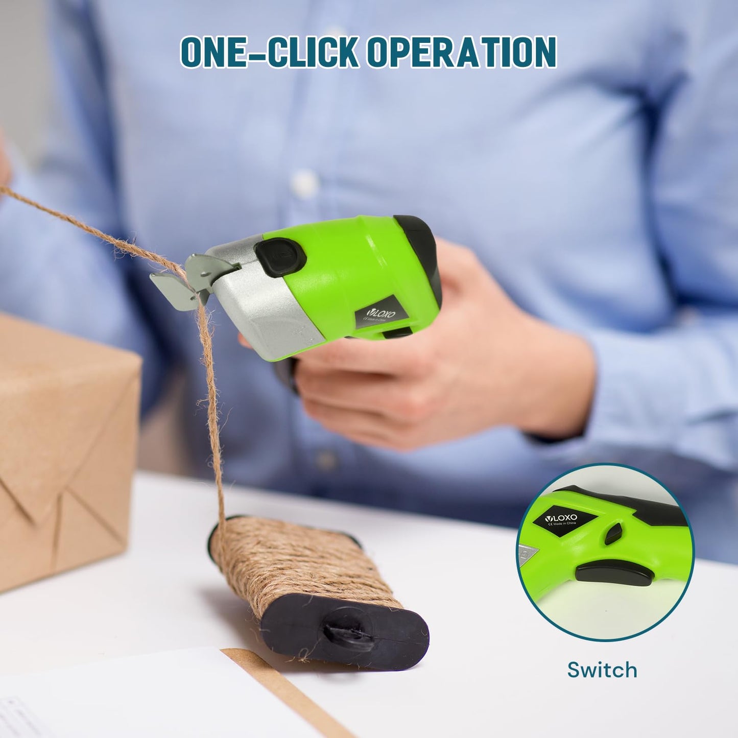 Cordless Electric Scissors, VLOXO Cardboard Cutter Electric Fabric Scissors with Replace Blade Rechargeable Powerful Fabric Cutter for Crafts Leather Carboard Carpet Plastic Felt with Case Green