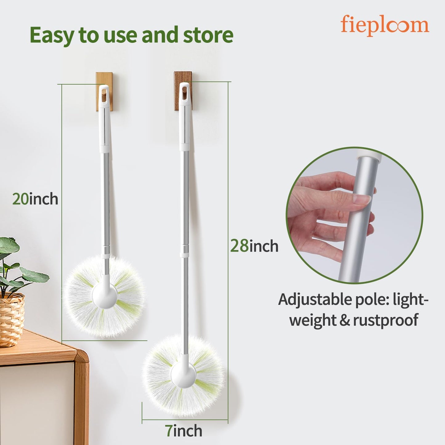 Fieploom Tub Tile Scrubber Brush with 28" Extendable Pole, 2 Pcs Non-Scratch Soft Tub Brush Mop, Bathroom Brush with Long Handle for Bathtub Shower Sink Basin Tile Wall