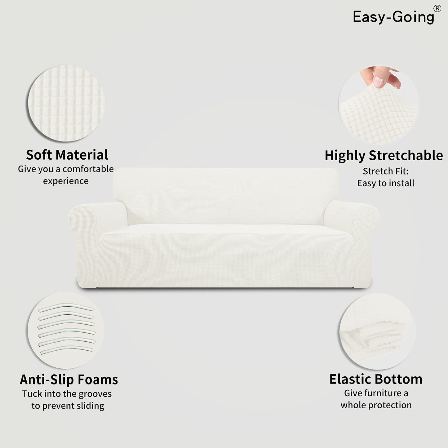 Easy-Going Stretch Sofa Slipcover Couch Sofa Cover Furniture Protector Soft with Elastic Bottom for Pets Kids Children Dog Spandex Jacquard Fabric Small Checks (X Large, Cream)