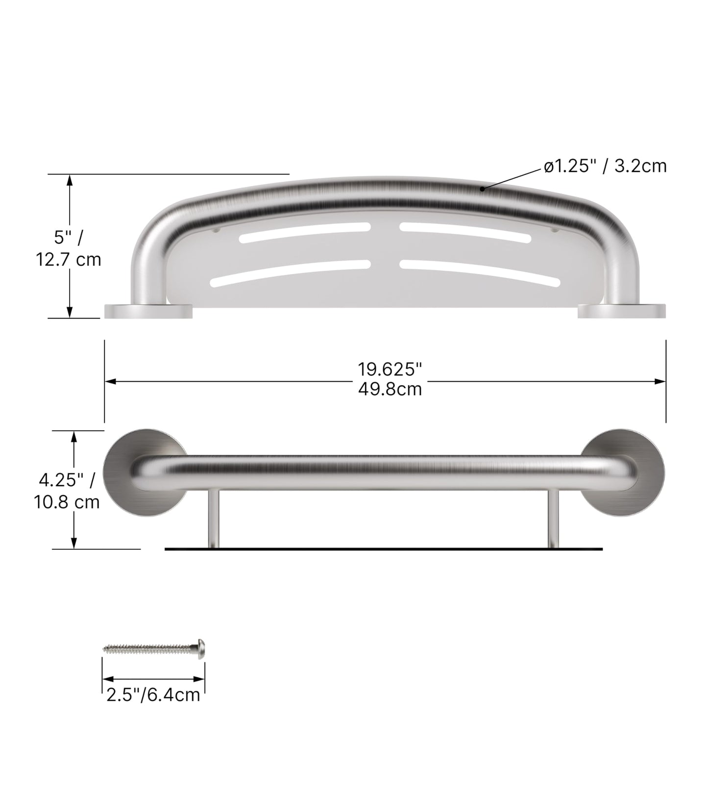 HEALTHCRAFT Plus 2-in-1 Shampoo Shelf and Grab Bar, 19.5 inch | ADA Compliant Wall-Mounted Safety Grab Bar for Bath and Shower, Brushed Steel Handicap Grab Bar for Seniors, 500 lbs Capacity