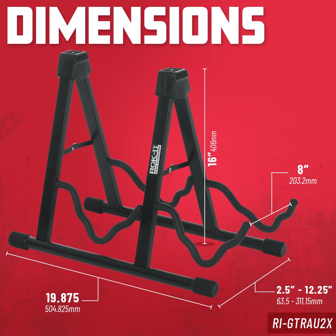 Rok It A-Frame Double Guitar Stand; Holds Most Standard Electric and Acoustic Guitars (RI-GTRAU2X)