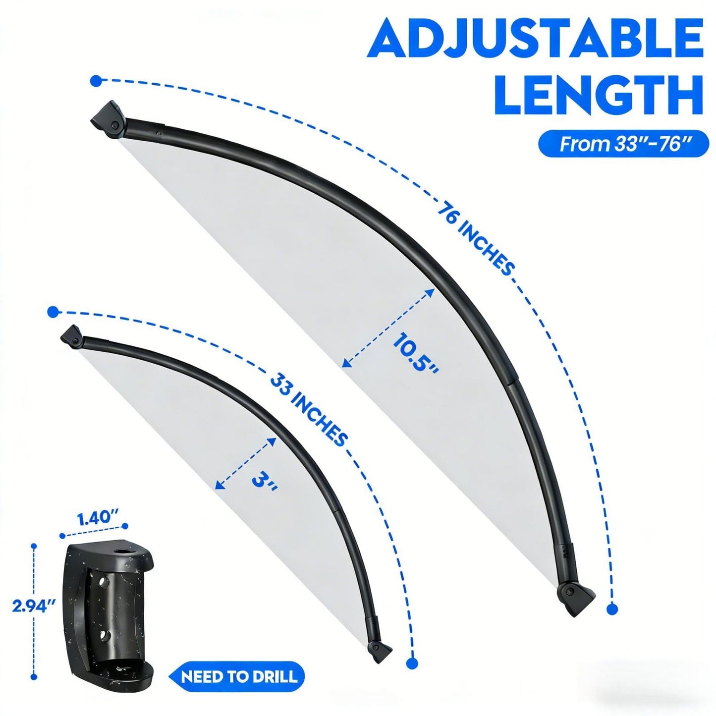 ASULUPHY Black Curved Shower Curtain Rod 33-76 Inch – Adjustable Shower Rod, Heavy Duty Stainless Steel, Anti-Rust, Non-Slip Shower Rod for Bathroom, Bathtub, Shower Stall
