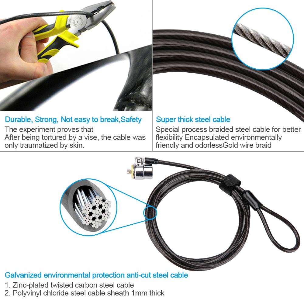 Loradar Keyed Alike 5Pack Laptop Cable Lock Hardware Security Cable Lock Anti Theft 5 Keys 6.7Foot Compatible for Laptops, iMac,Mac Mini & Other Devices Longer Cable & Stronger Pivoting Lock Head(